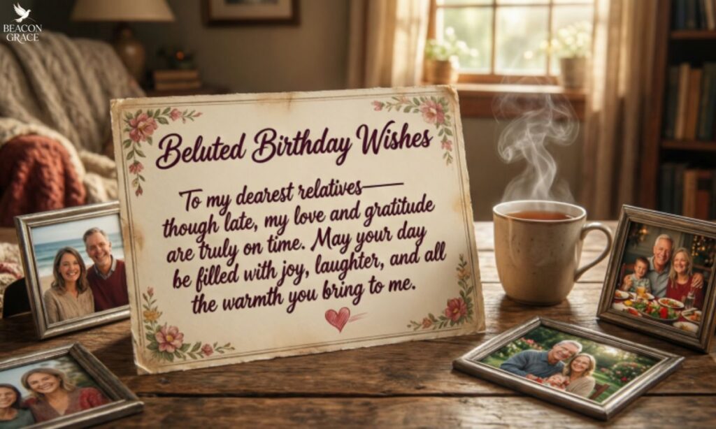 Belated birthday greetings to relatives